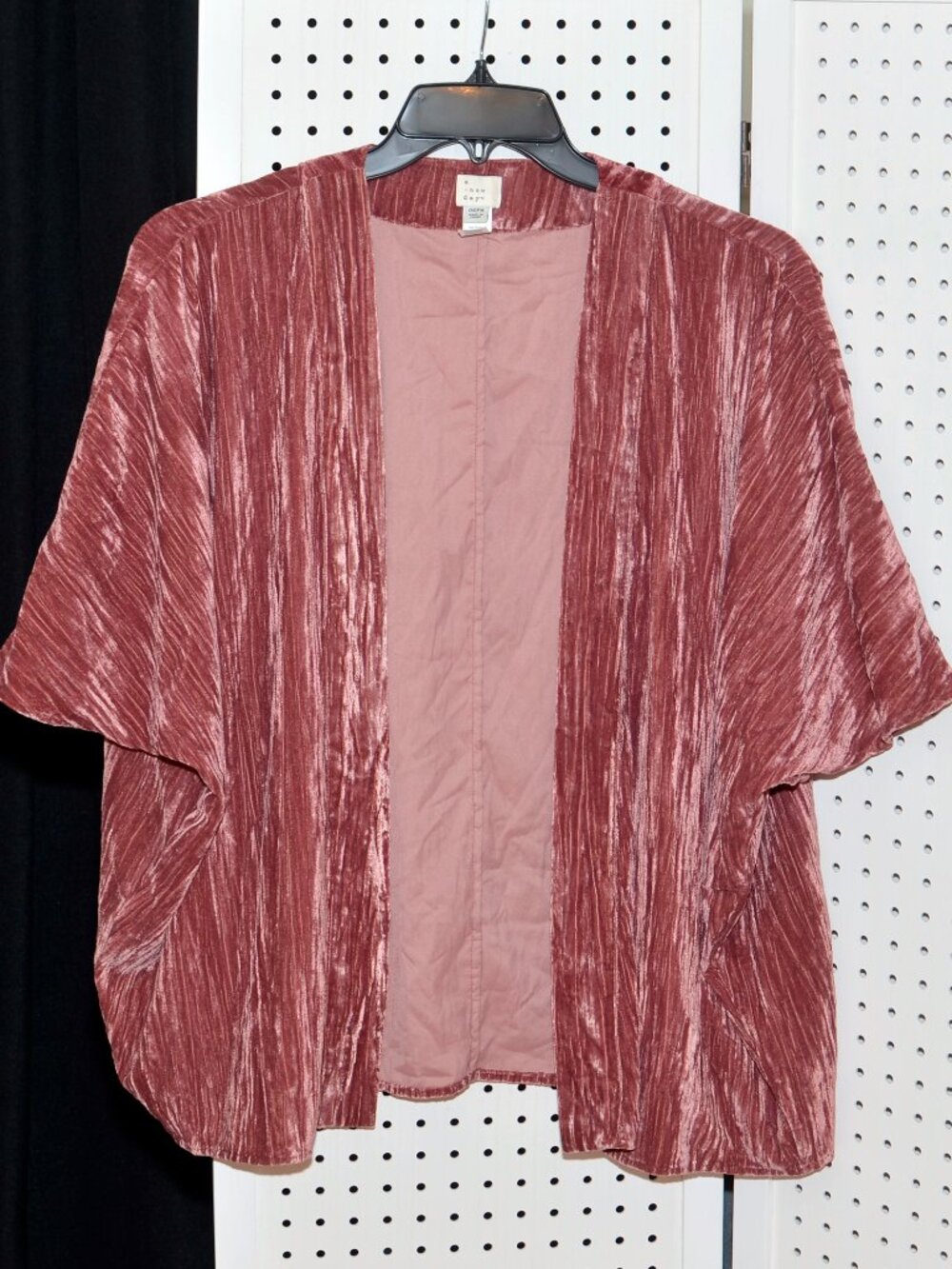 A New Day Crushed Velvet Kimono Cardigan Dusty Auburn Mauve Rose Jacket OSFM